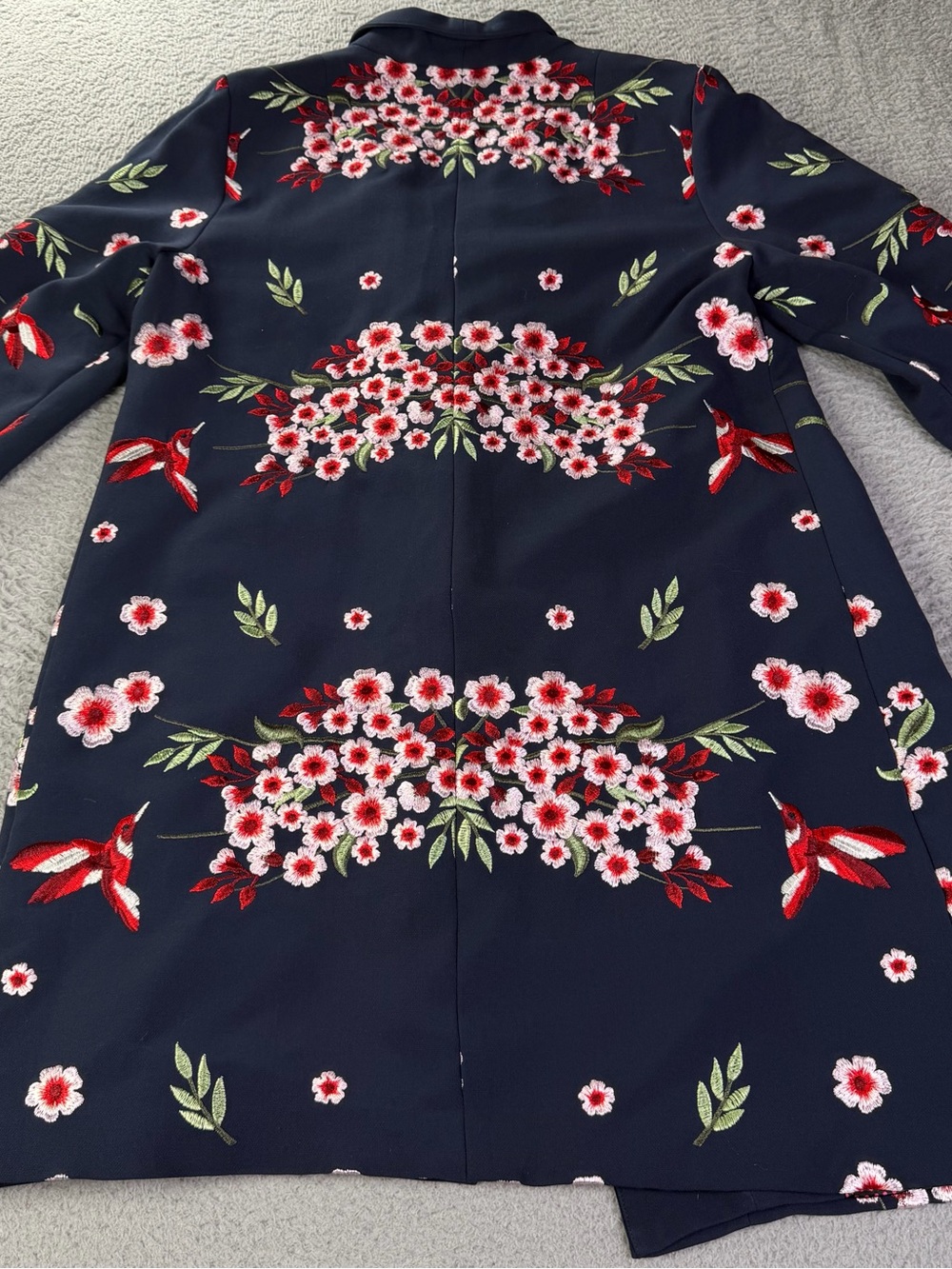Soft Surroundings Jacket Kimono Womens Small Navy Floral Embroidered Lined - Picture 5 of 13